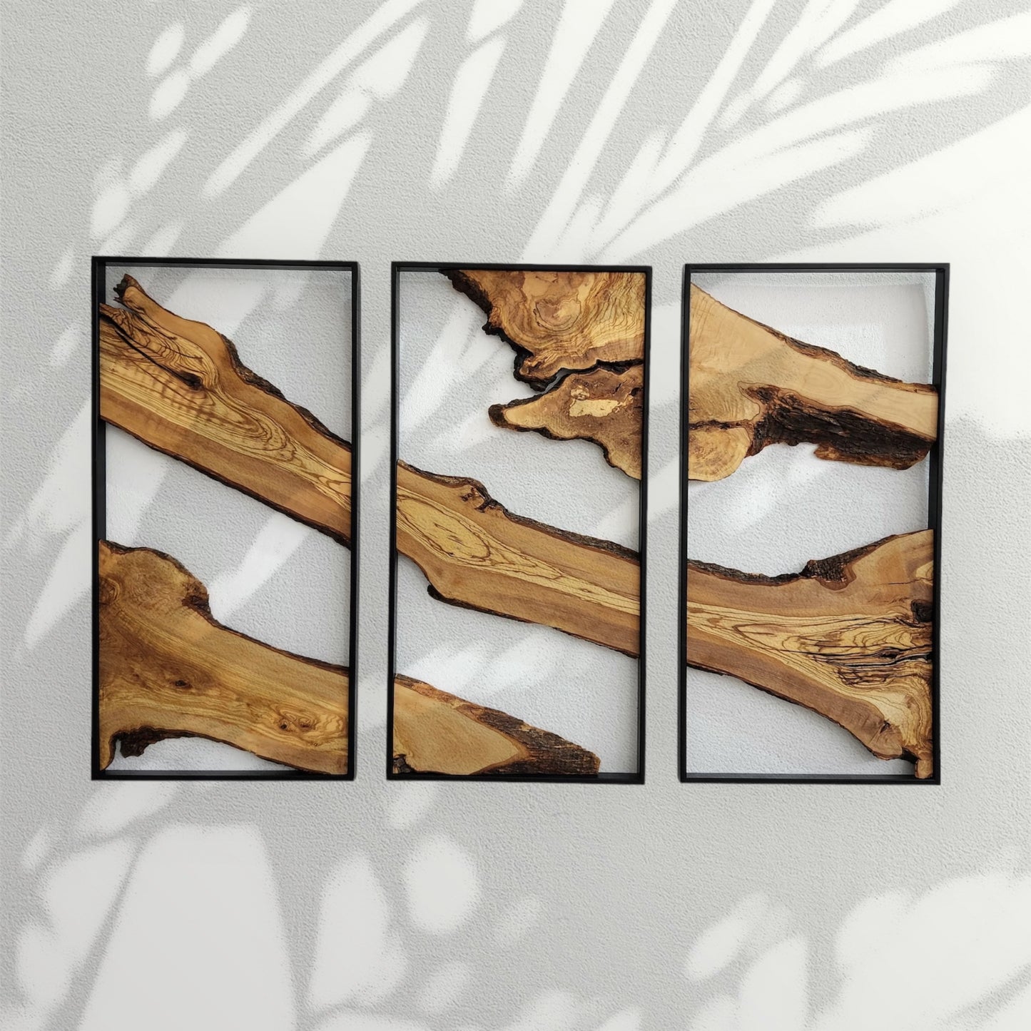 Set of 3 - Handmade Metal and Olive Wood Home Decor, Live Edge Wall Decor, Rustic Wooden Wall Decor, Wall Art, Farmhouse Wall Art