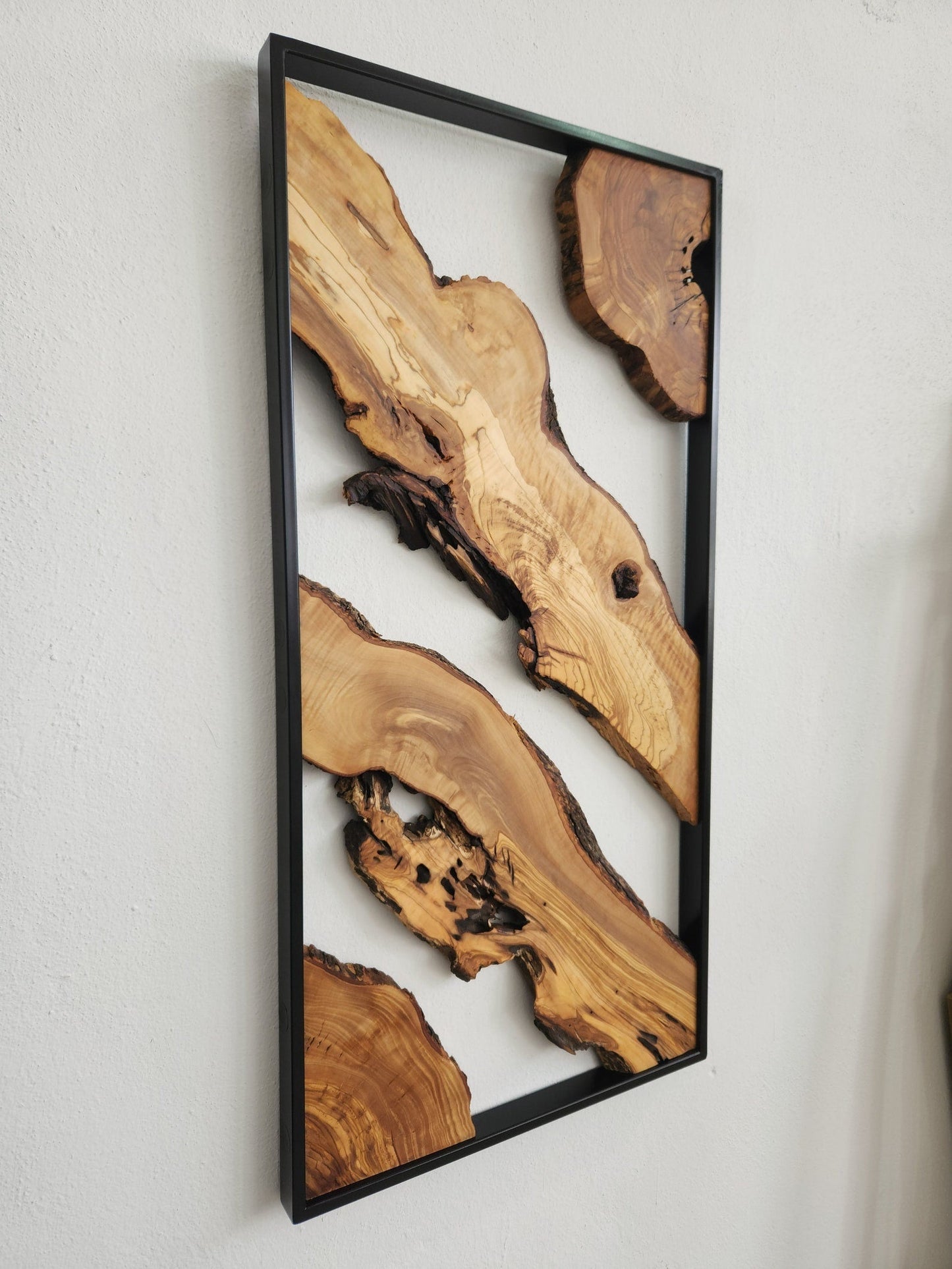 Set of 3 - Handmade Metal and Olive Wood Home Decor, Live Edge Wall Decor, Rustic Wooden Wall Decor, Wall Art, Farmhouse Wall Art