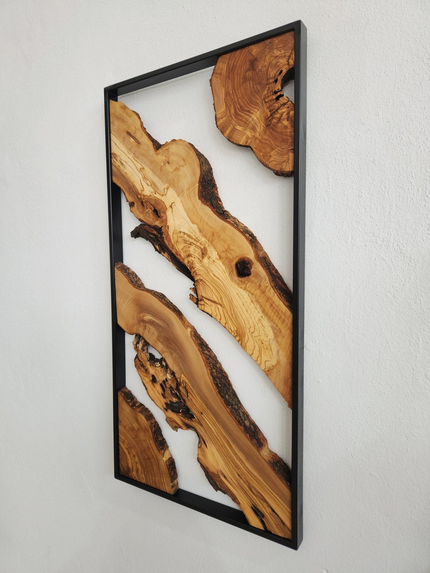 Set of 3 - Handmade Metal and Olive Wood Home Decor, Live Edge Wall Decor, Rustic Wooden Wall Decor, Wall Art, Farmhouse Wall Art