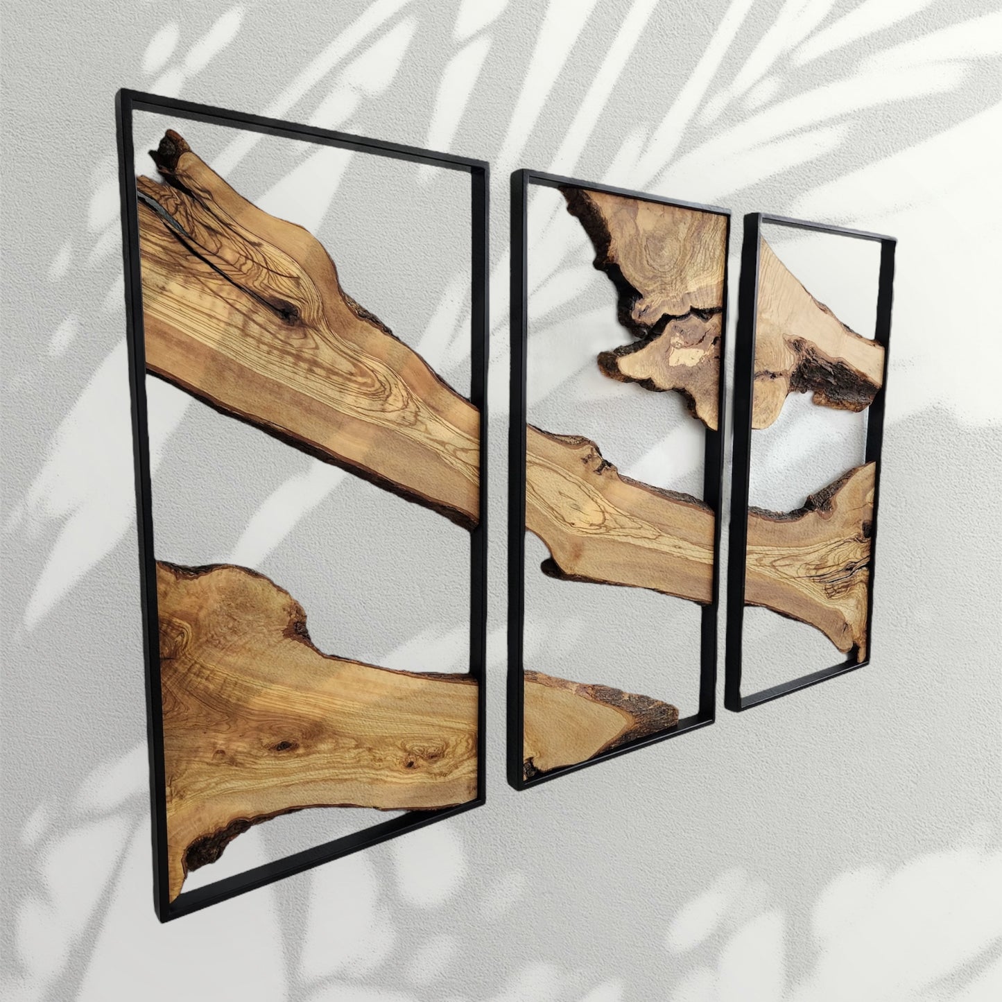 Set of 3 - Handmade Metal and Olive Wood Home Decor, Live Edge Wall Decor, Rustic Wooden Wall Decor, Wall Art, Farmhouse Wall Art