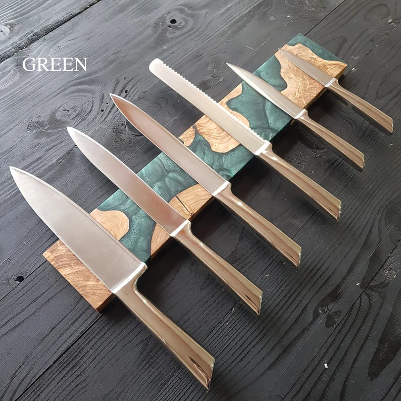 Custom Handmade Magnetic Knife Holder,Resin and Olive Wood Knife Rack,Magnetic Bar for Knives, Knife Rack, Kitchen Utensil Holder
