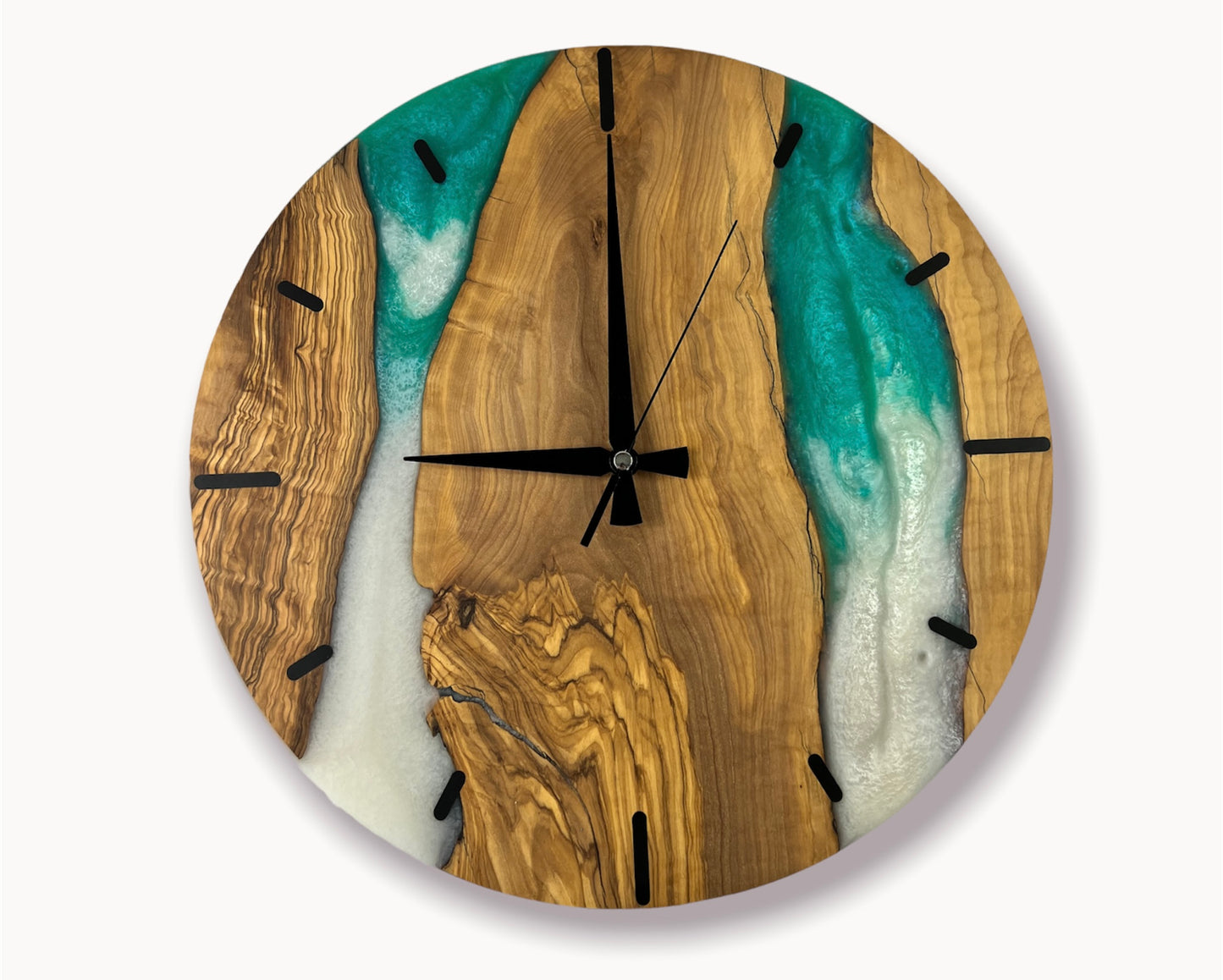 16'' Resin & Olive Wood Wall Clock - White Sea