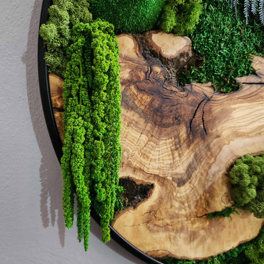 Moss and Olive Wood Wall Art in Metal Frame