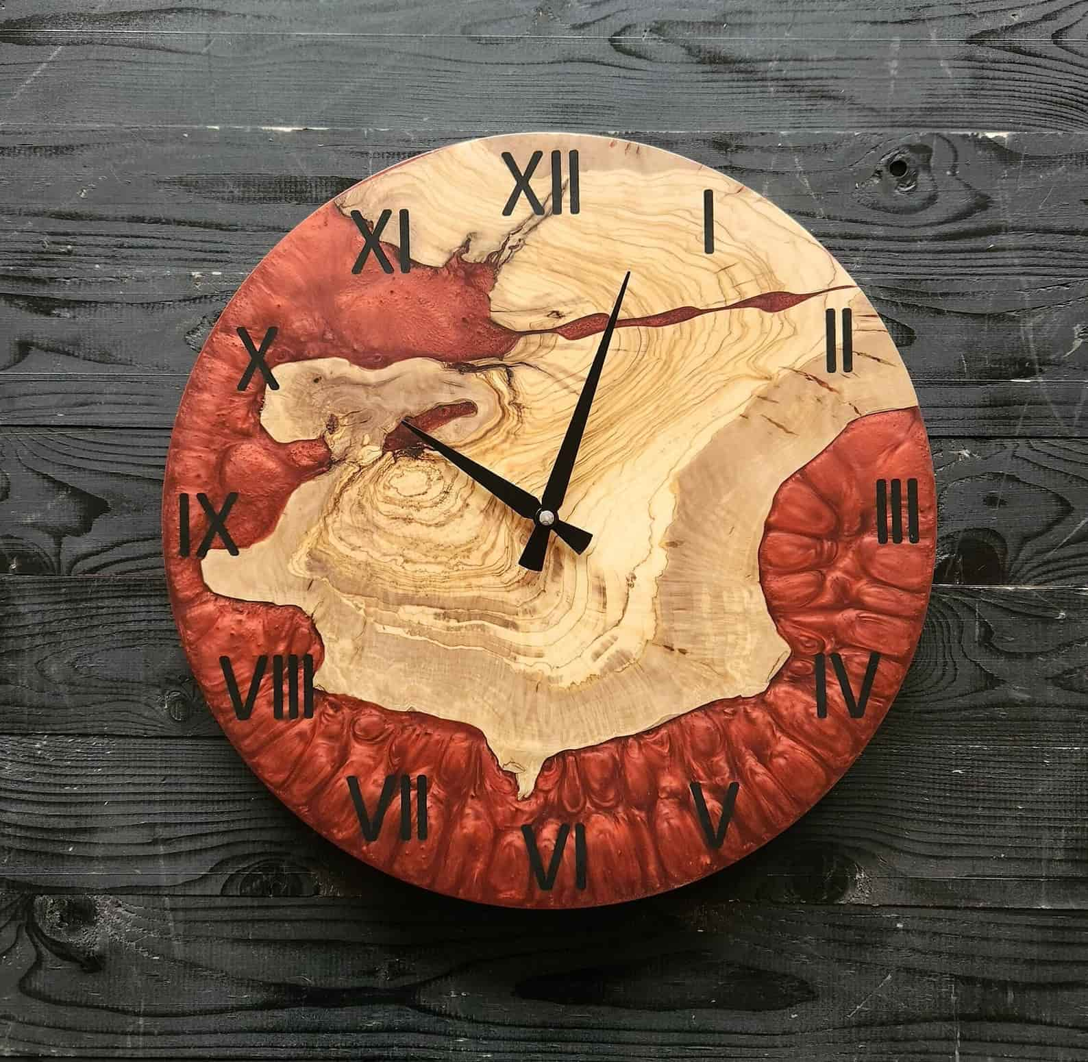 Resin Wall Clock,Resin & Wood Wall Clock,Custom Resin Colorful Wall Art,Wood on sale Wall Clock,Home Living Decor,Olive Wood Wall Clock