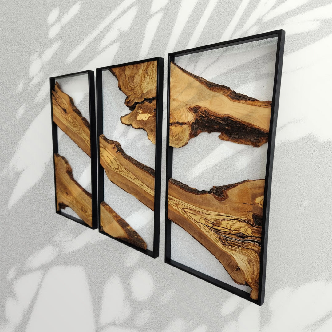 Set of 3 - Metal and Olive Wood Wall Decor