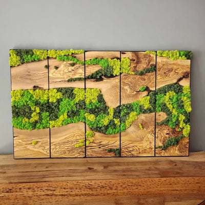 Moss and Olive Wood Wall Panels with Metal Frame