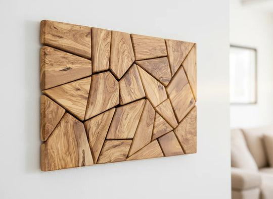 Geometric Olive Wood Mosaic Wall Art