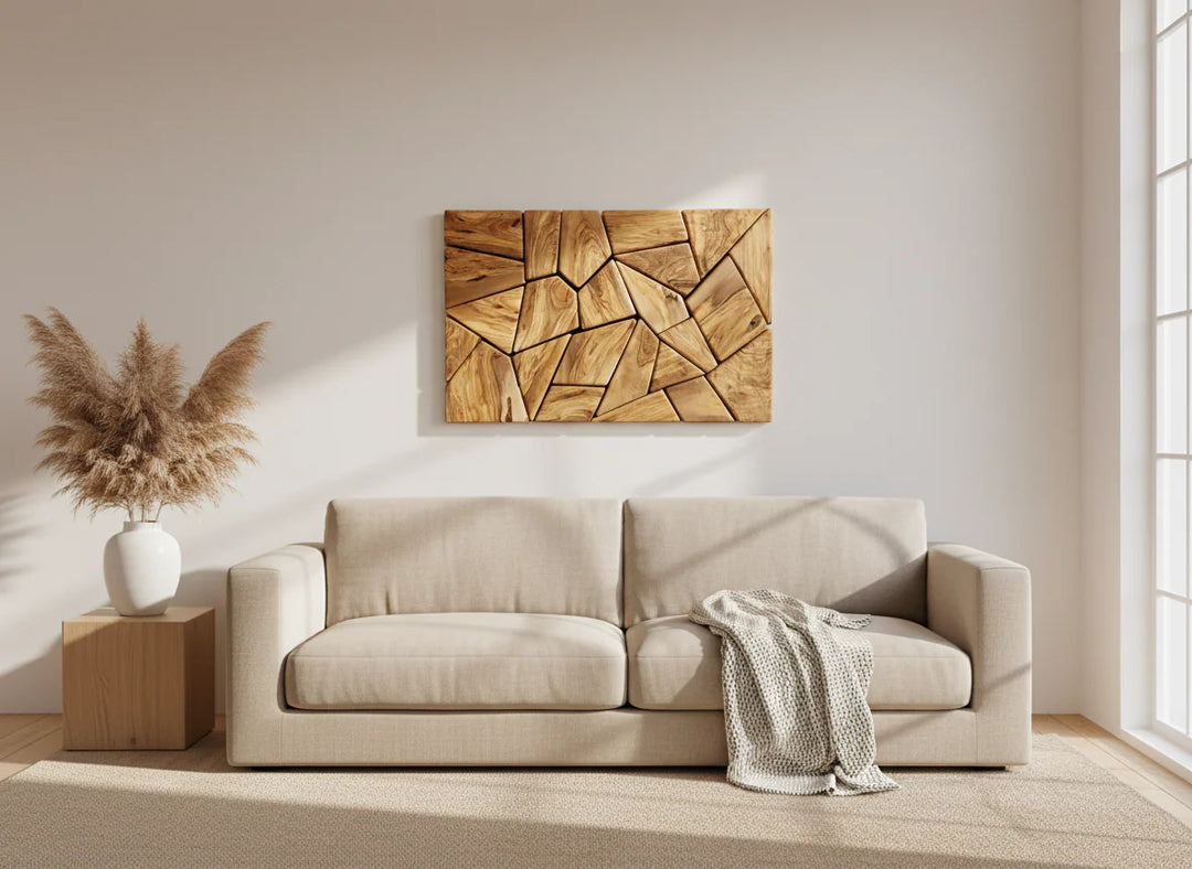 Geometric Olive Wood Mosaic Wall Art