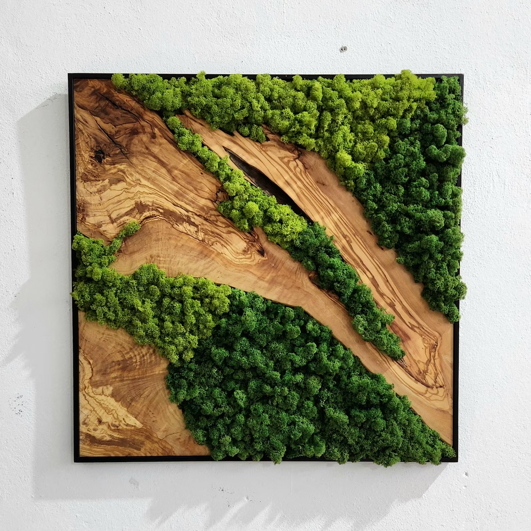 Moss and Olive Wood Home Decor With Metal Frame