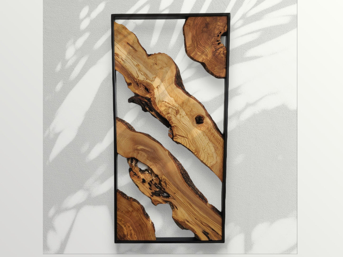 Set of 3 - Handmade Metal and Olive Wood Home Decor, Live Edge Wall Decor, Rustic Wooden Wall Decor, Wall Art, Farmhouse Wall Art