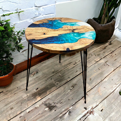 Custom Handcrafted Resin and Exotic Olive Wood Live Edge Round Table - Made to Order
