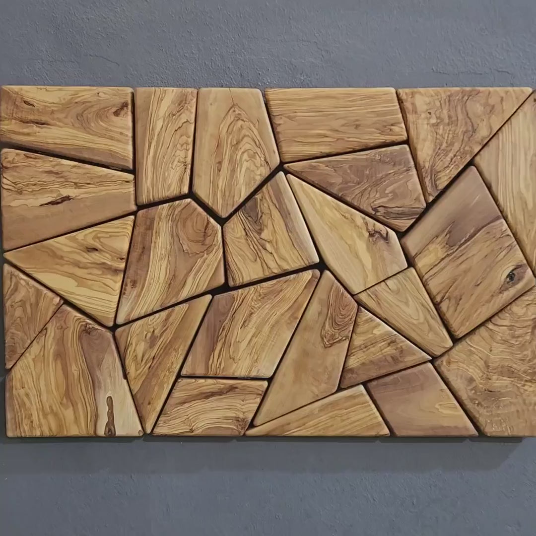 Geometric Olive Wood Mosaic Wall Art