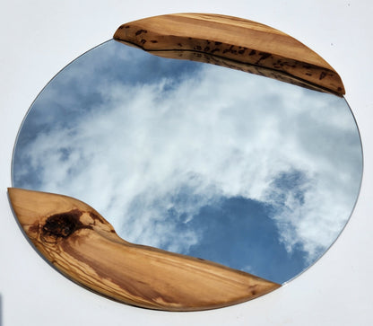 Farmhouse Wall Mirror, Olive Wood Round Mirror, Live Edge Rustic Mirror