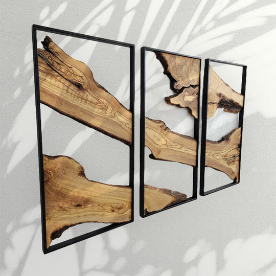 Set of 3 - Metal and Olive Wood Wall Decor