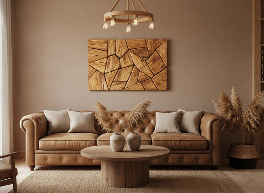 Geometric Olive Wood Mosaic Wall Art