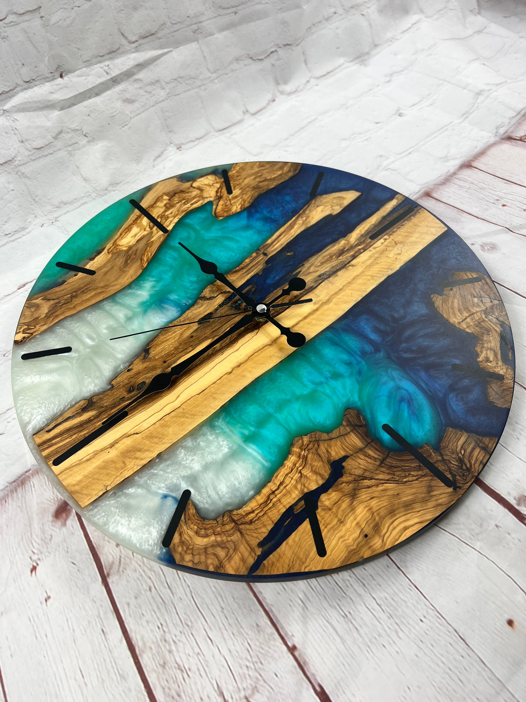 16'' Resin & Olive Wood Wall Clock-Santorini