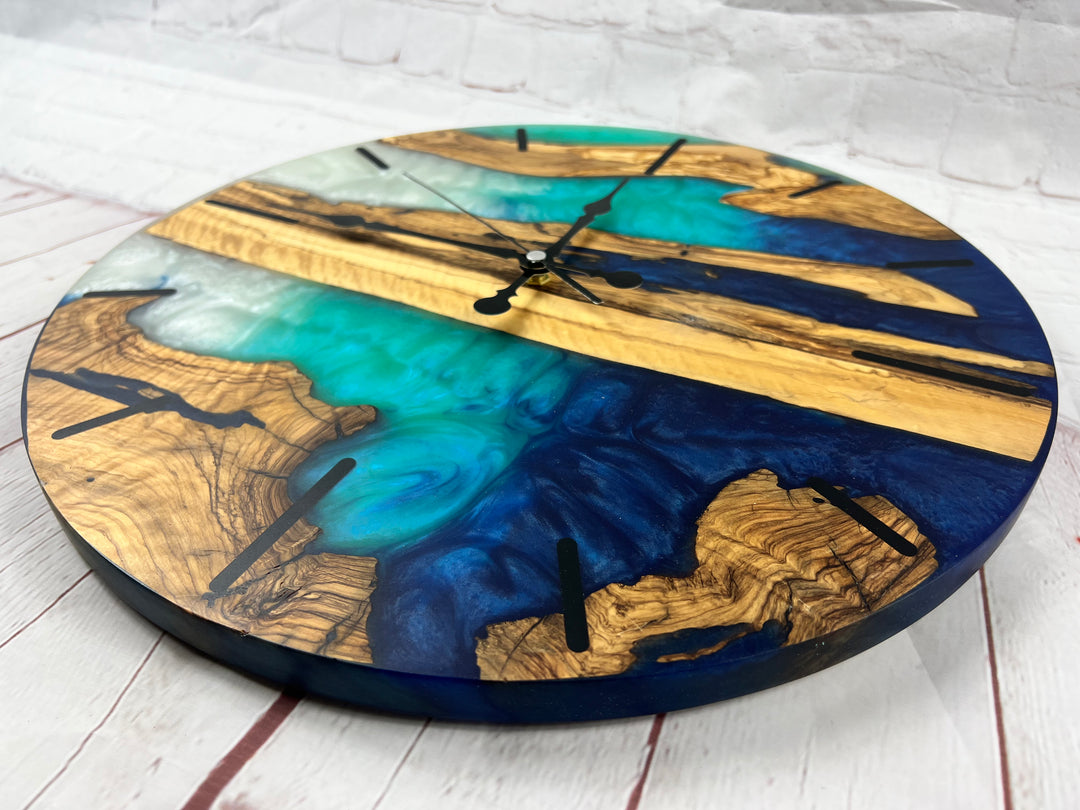 16'' Resin & Olive Wood Wall Clock-Santorini