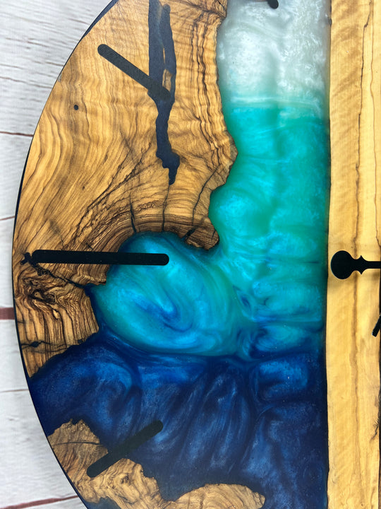 16'' Resin & Olive Wood Wall Clock-Santorini