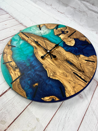 16'' Resin & Olive Wood Wall Clock-Capri
