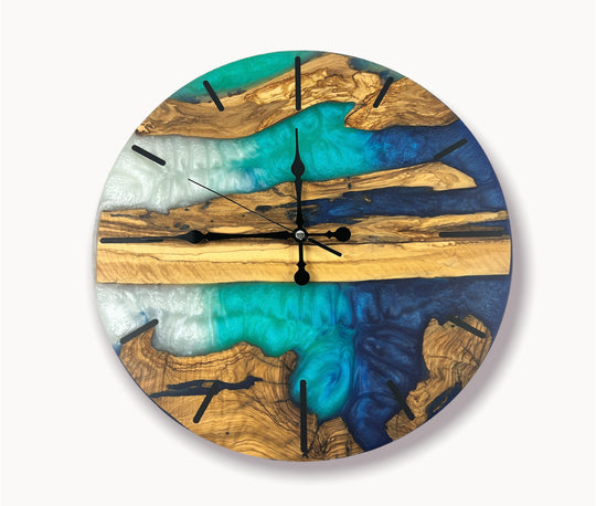 16'' Resin & Olive Wood Wall Clock-Santorini