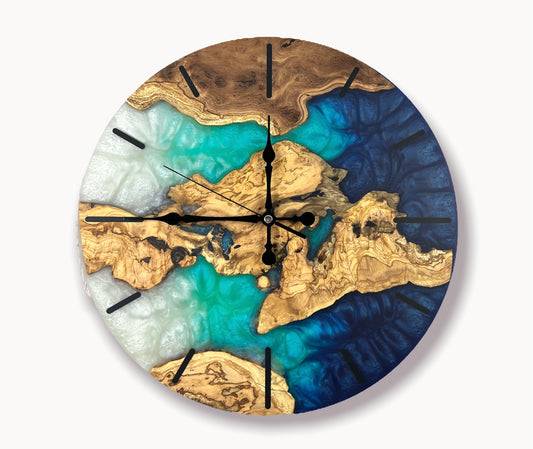 16'' Resin & Olive Wood Wall Clock-Lofoten Islands