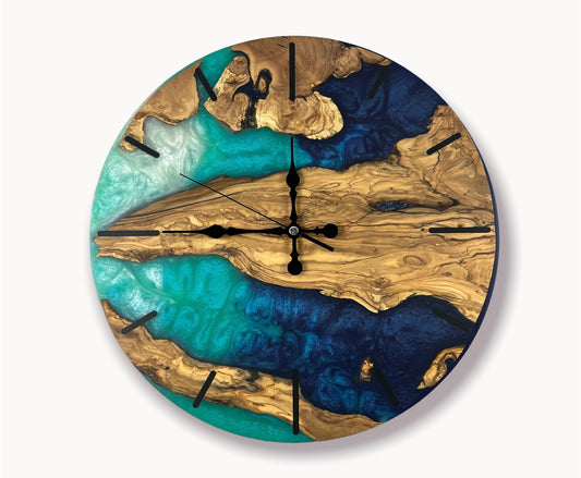 16'' Resin & Olive Wood Wall Clock-Capri