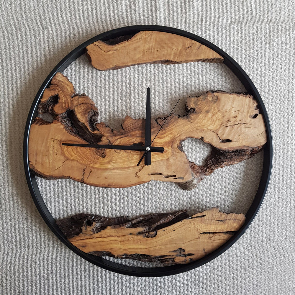 Metal and Olive Wood Wall Clock