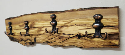 Handmade Olive wood Coat Rack, Custom Made Rustic Live Edge Wooden Wall Mounted, Personalized Jacket Holder, Wooden Coat Hanger