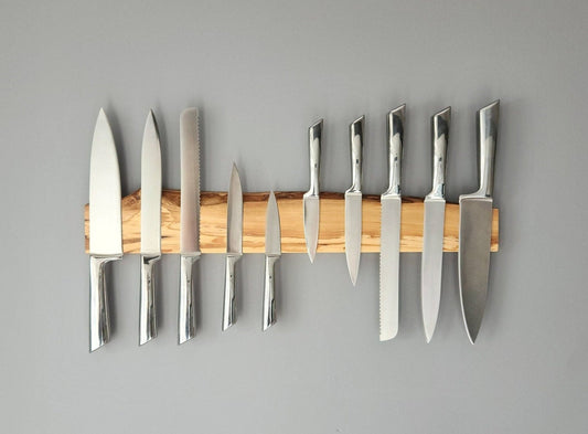 Olive wood knife holder, Magnetic Knife holder