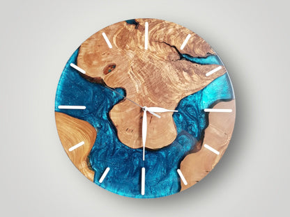 Customizable Epoxy and Olive Wood Wall Clock, Beach House Wall Decor, Home Wall Decor, Live Edge Wall Clock, Best Gift