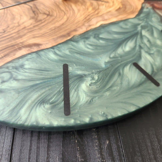 Epoxy and olive wood wall clock