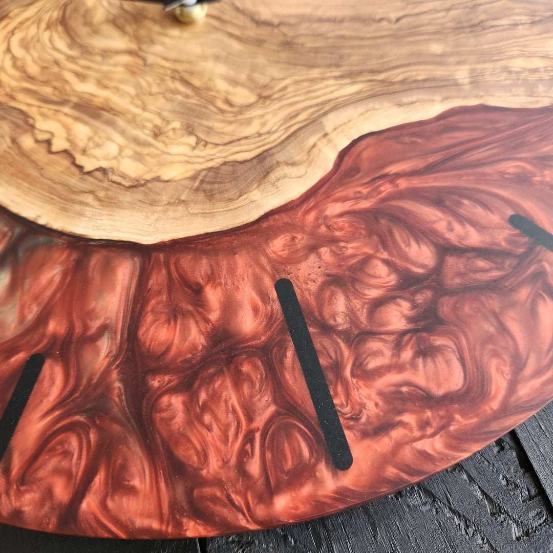 Epoxy and olive wood wall clock