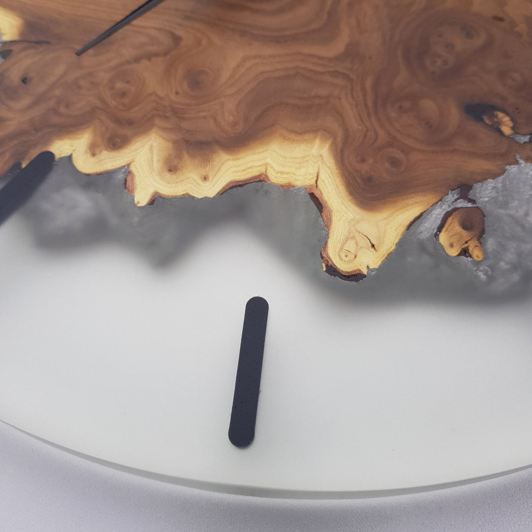 Clear resin and wooden wall clock