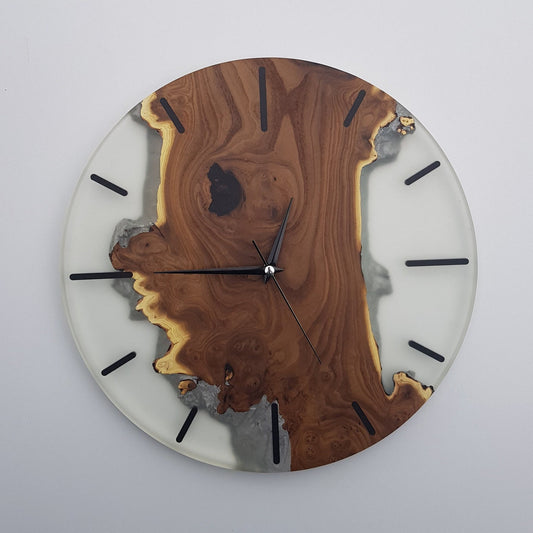 Clear resin and wooden wall clock