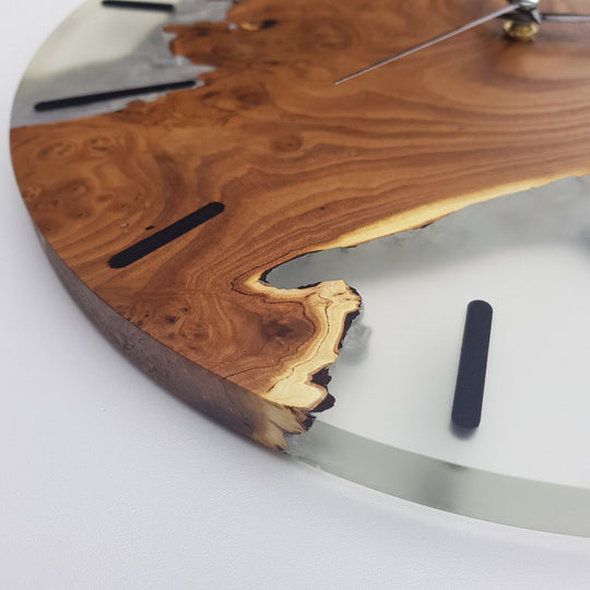 Clear resin and wooden wall clock