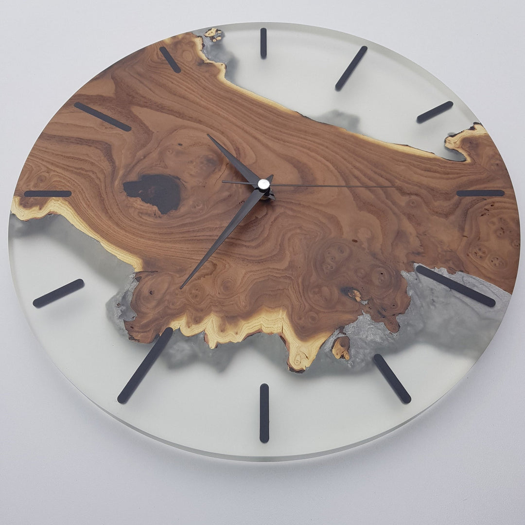 Clear resin and wooden wall clock