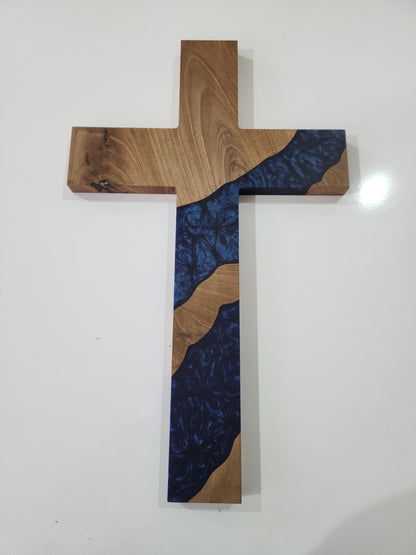 Walnut Cross with Epoxy, Large Resin and Walnut Cross, Walnut Wall Decor
